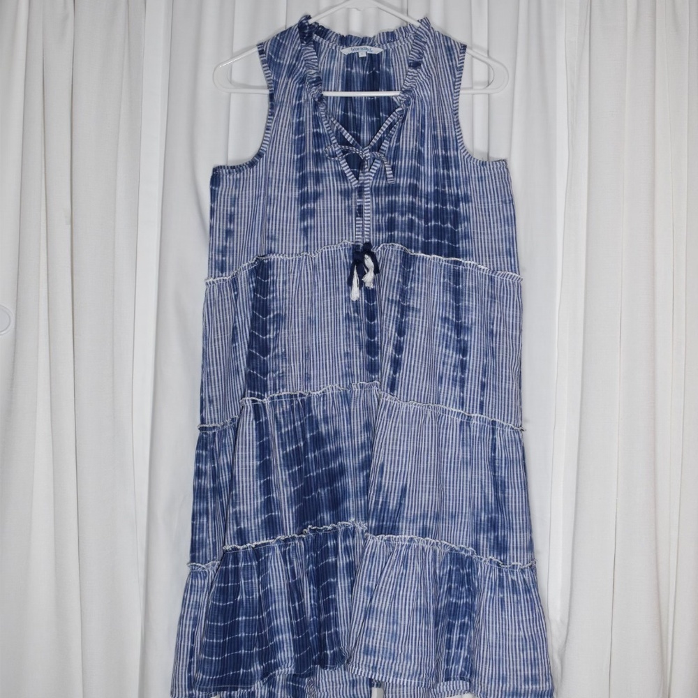 Blue Island, Navy & White Cotton Bathing Suit Cover-Up, Tiered, Sz S, NWOT /53